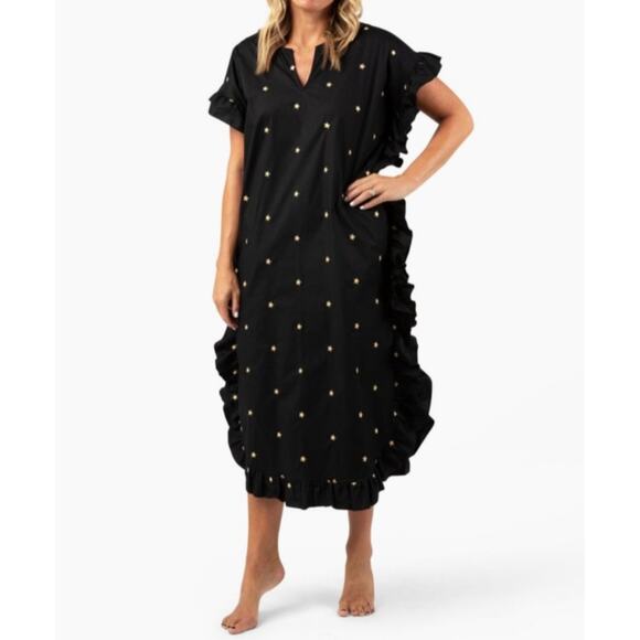 Quiet Culture Star Embroidered Black Pajama Party Maxi Dress Gown L/XL - Picture 1 of 9